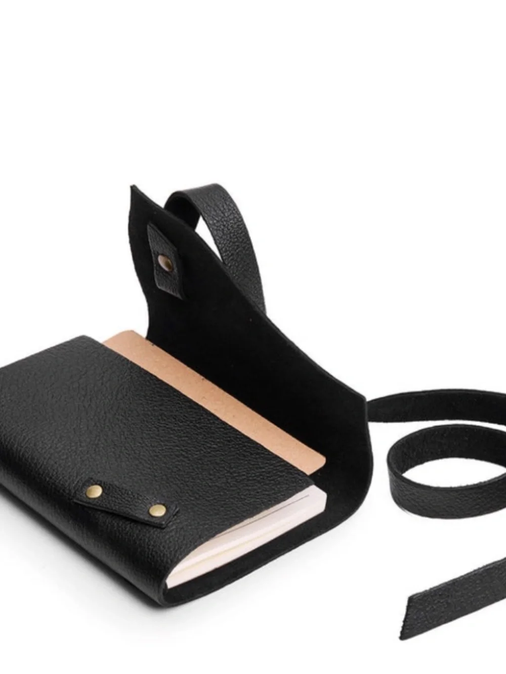 NWT Portland Leather Goods PLG Small Leather Wrap Journal in Smooth Black